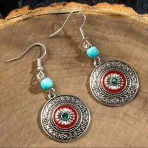 Boho Gem Rhinestone Turquoise Bead Drop Earrings